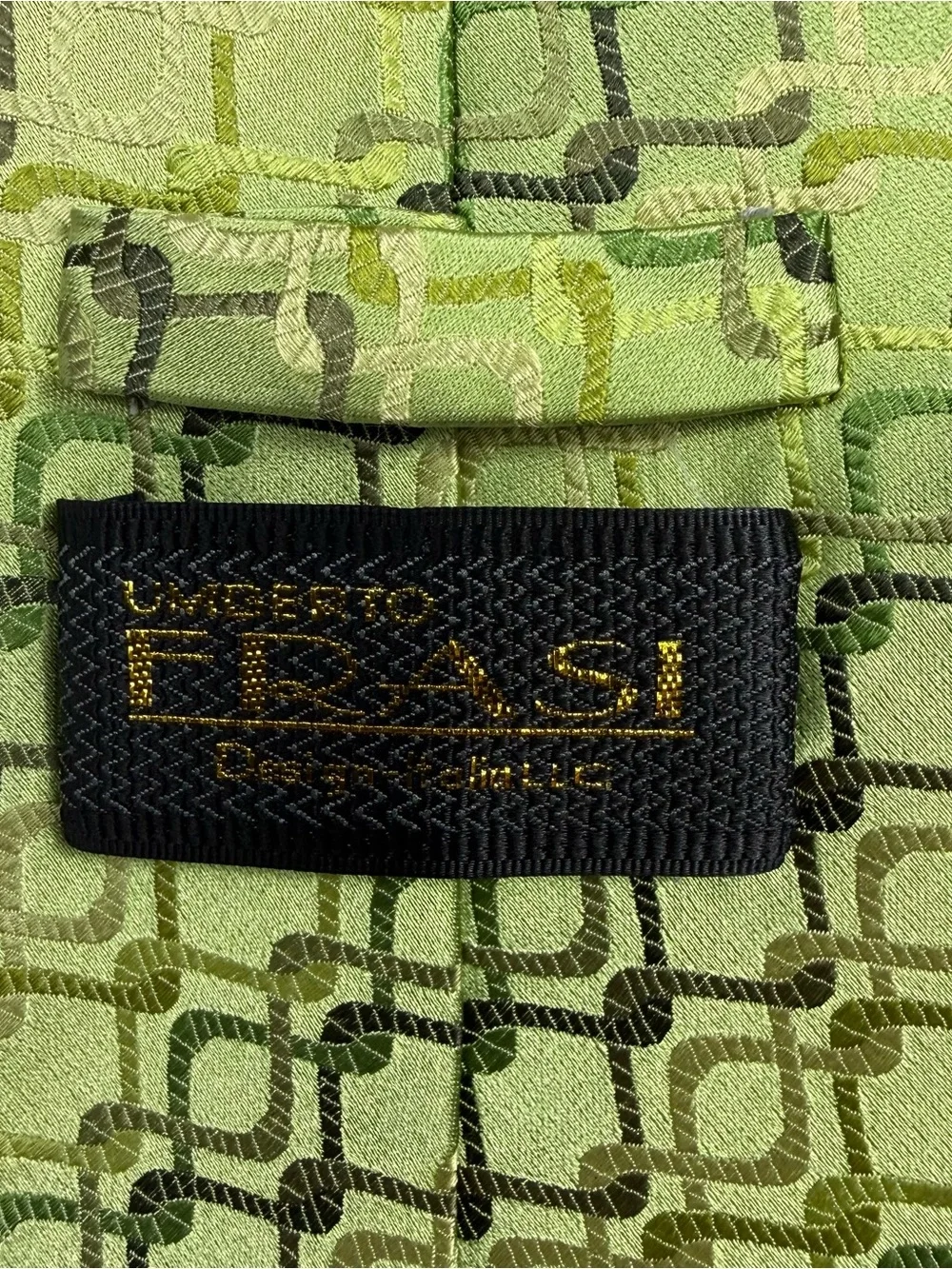 Umberto Frasi 100% Silk Green Geometric Jacquard Tie Handmade Men's Necktie